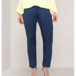 Regular Fit Women Blue Cotton Blend Trousers