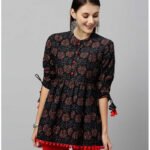 Party 3/4 Sleeve Floral Print Women Multicolor Top