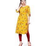 Dstudio Women Printed Crepe Straight Kurta (Yellow)