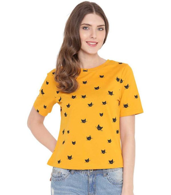 Casual Half Sleeve Printed Women Yellow Top