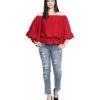 Casual Ruffled Sleeve Solid Women Maroon Top