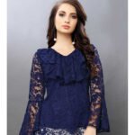 Selvi Casual Bell Sleeve Self Design Women Dark Blue Top