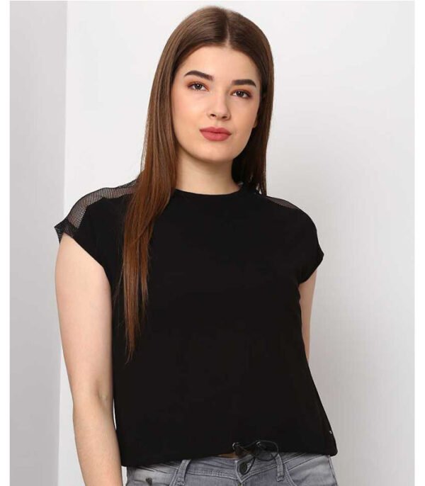 FM Solid Women Round Neck Black T-Shirt