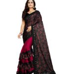 Printed, Floral Print Fashion Lycra Blend Saree  (Maroon, Black)