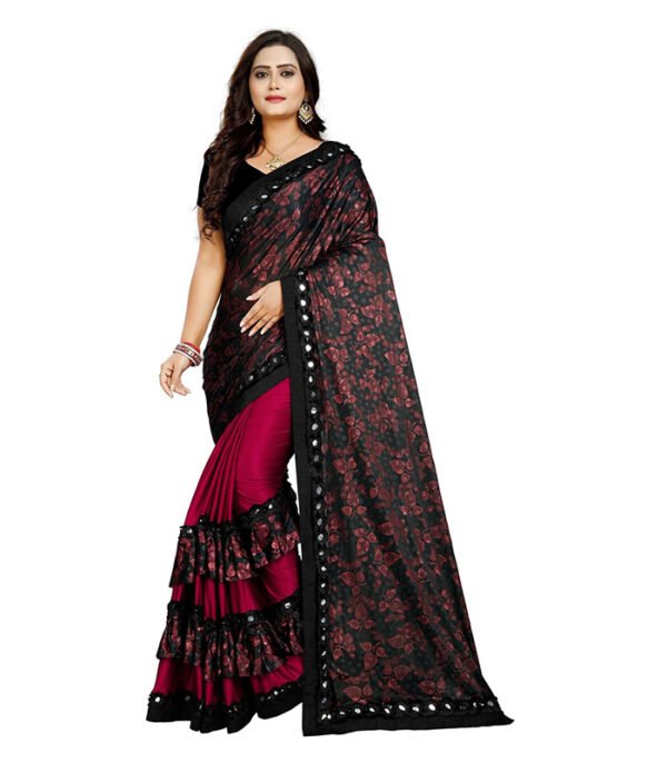 Printed, Floral Print Fashion Lycra Blend Saree  (Maroon, Black)