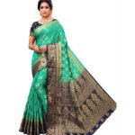 Printed Banarasi Jacquard, Art Silk Saree (Green)