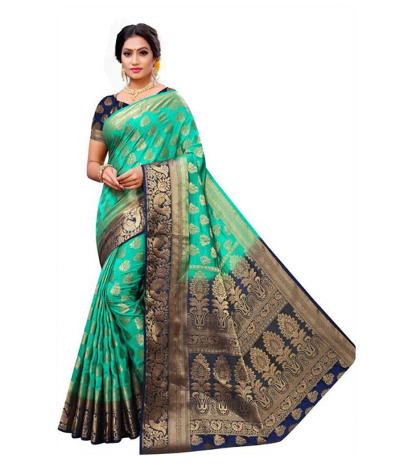 Printed Banarasi Jacquard, Art Silk Saree (Green)