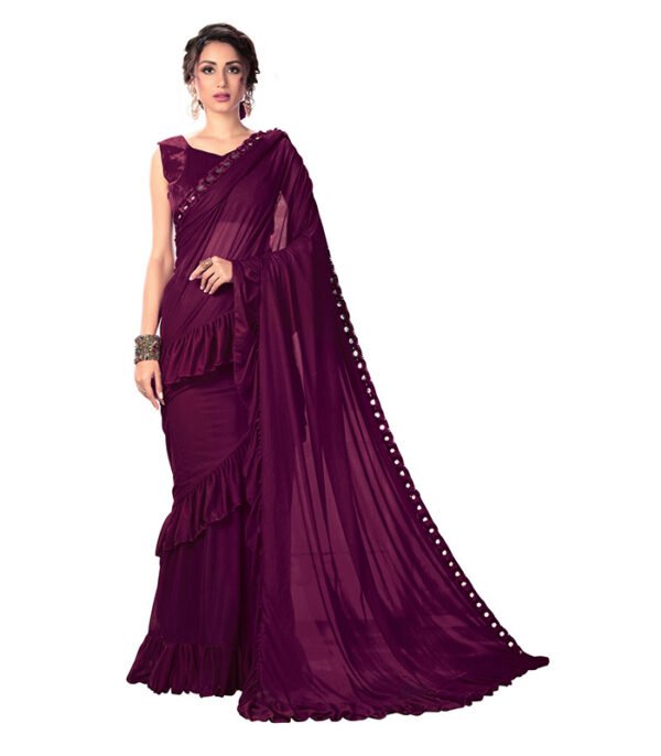 Solid Fashion Lycra Blend Saree  (Purple)