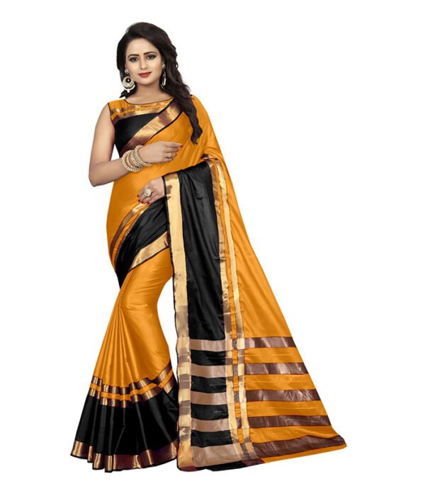 Striped Dharmavaram Cotton Silk Saree  (Orange)