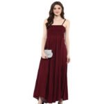 Wari Solid Cotton Rayon Blend Stitched Straight Gown (Maroon)