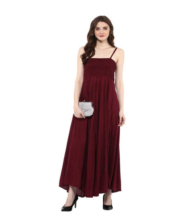 Wari Solid Cotton Rayon Blend Stitched Straight Gown (Maroon)