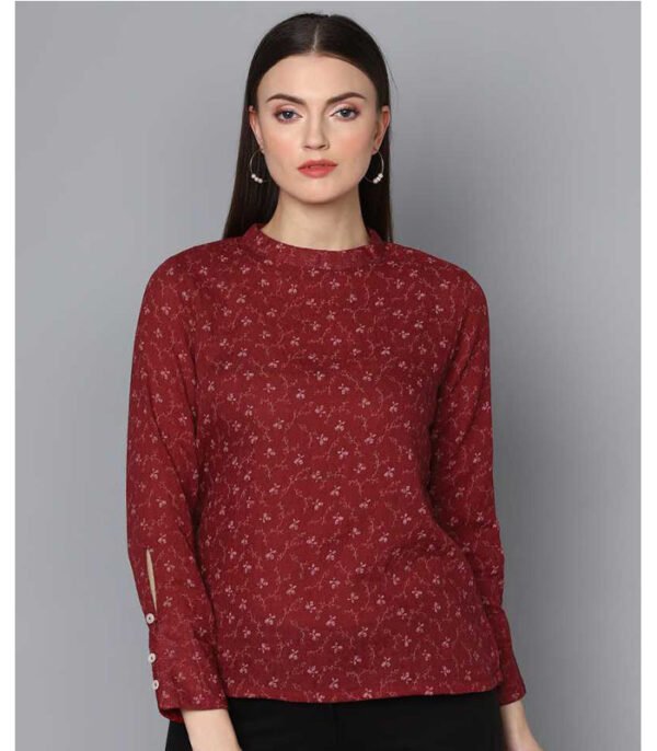 Casual Full Sleeve Floral Print Women Maroon Top