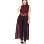 Pratyush Women Solid Georgette Frontslit Kurta (Brown)