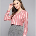 Casual Regular Sleeve Striped Women Pink Top