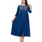 D Fashion Women Embroidered Rayon Flared Kurta  (Light Blue)