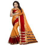 Striped Dharmavaram Cotton Silk Saree  (Mustard)