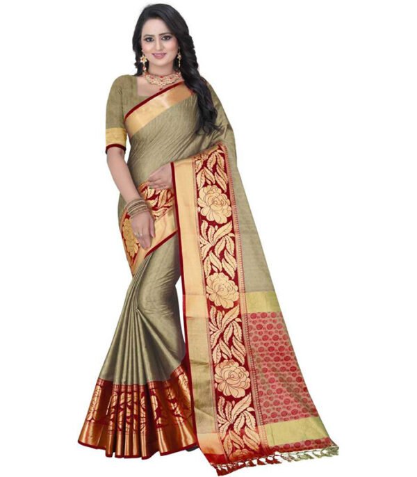 Embellished Dharmavaram Jacquard, Art Silk Saree  (Grey)